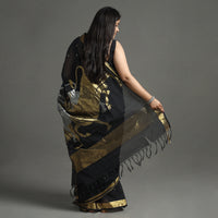 Black - Handspun Handloom Venkatgiri Full Zari Work Fine Cotton Saree 16