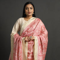 Pink - Traditional Madhubani Handpainted Tussar Silk Handloom Dupatta with Tassels 03