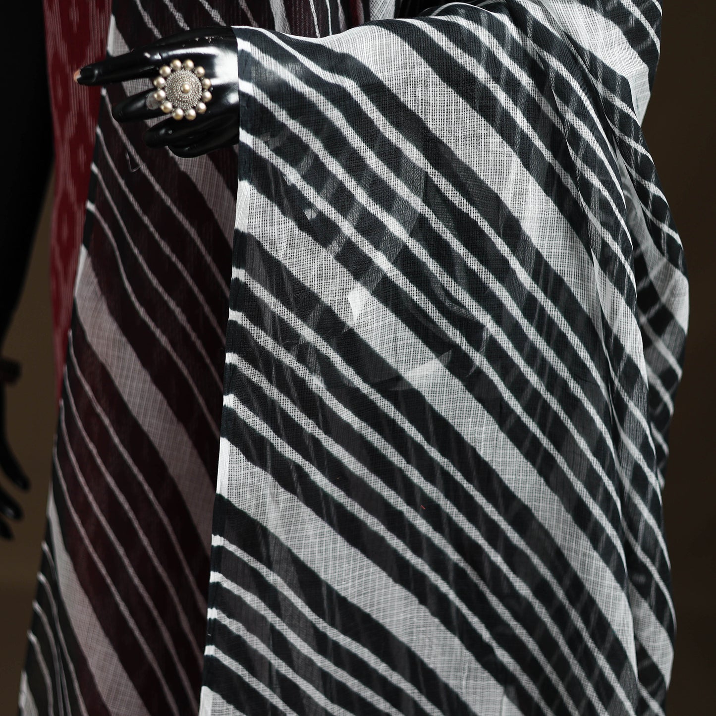 Black - Kota Doria Cotton Tie-Dye Leheriya Dupatta with Tassels 05