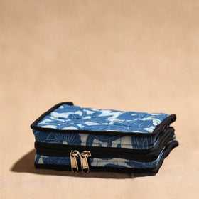 Blue Handmade 4 Pockets Cotton Jewelry Bag