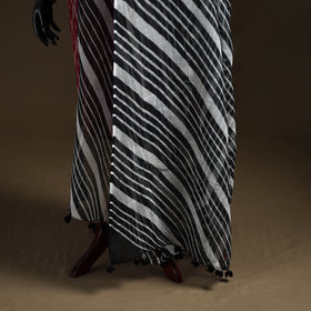 Black - Kota Doria Cotton Tie-Dye Leheriya Dupatta with Tassels 05