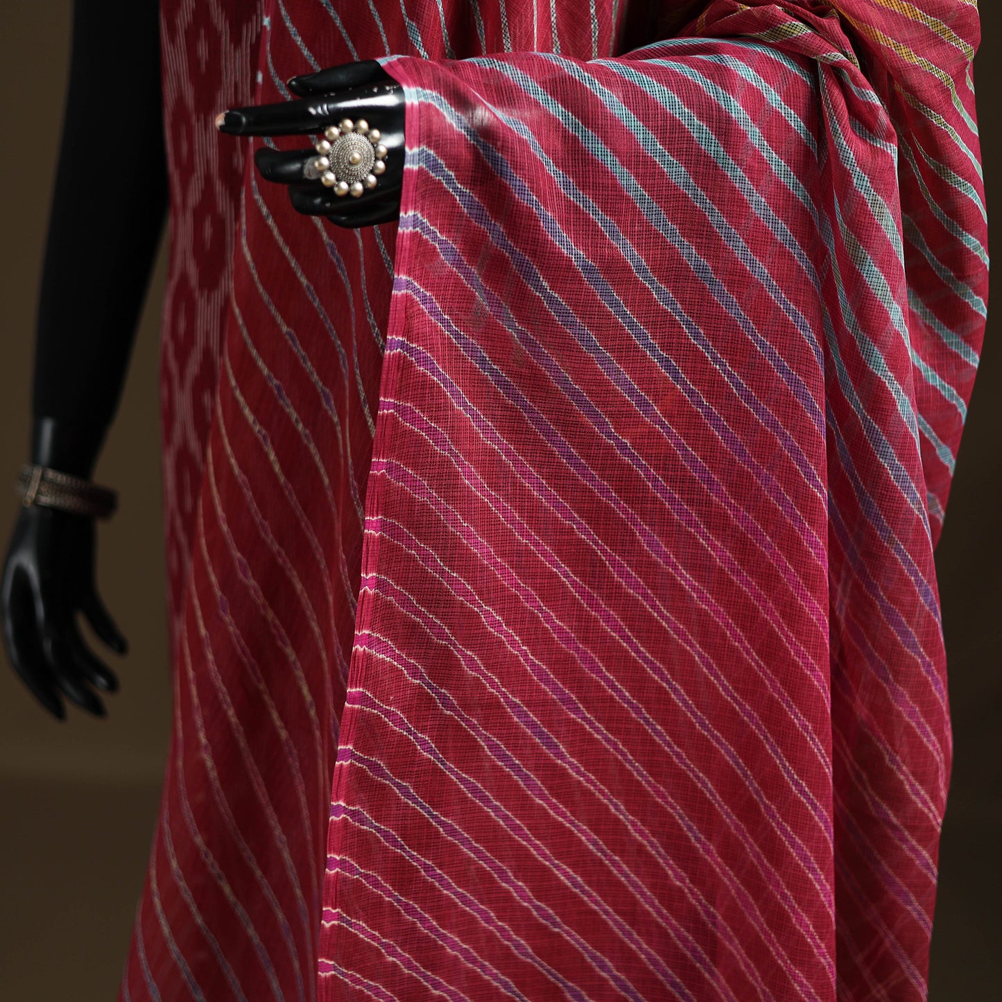 Red - Kota Doria Cotton Tie-Dye Leheriya Dupatta with Tassels 08