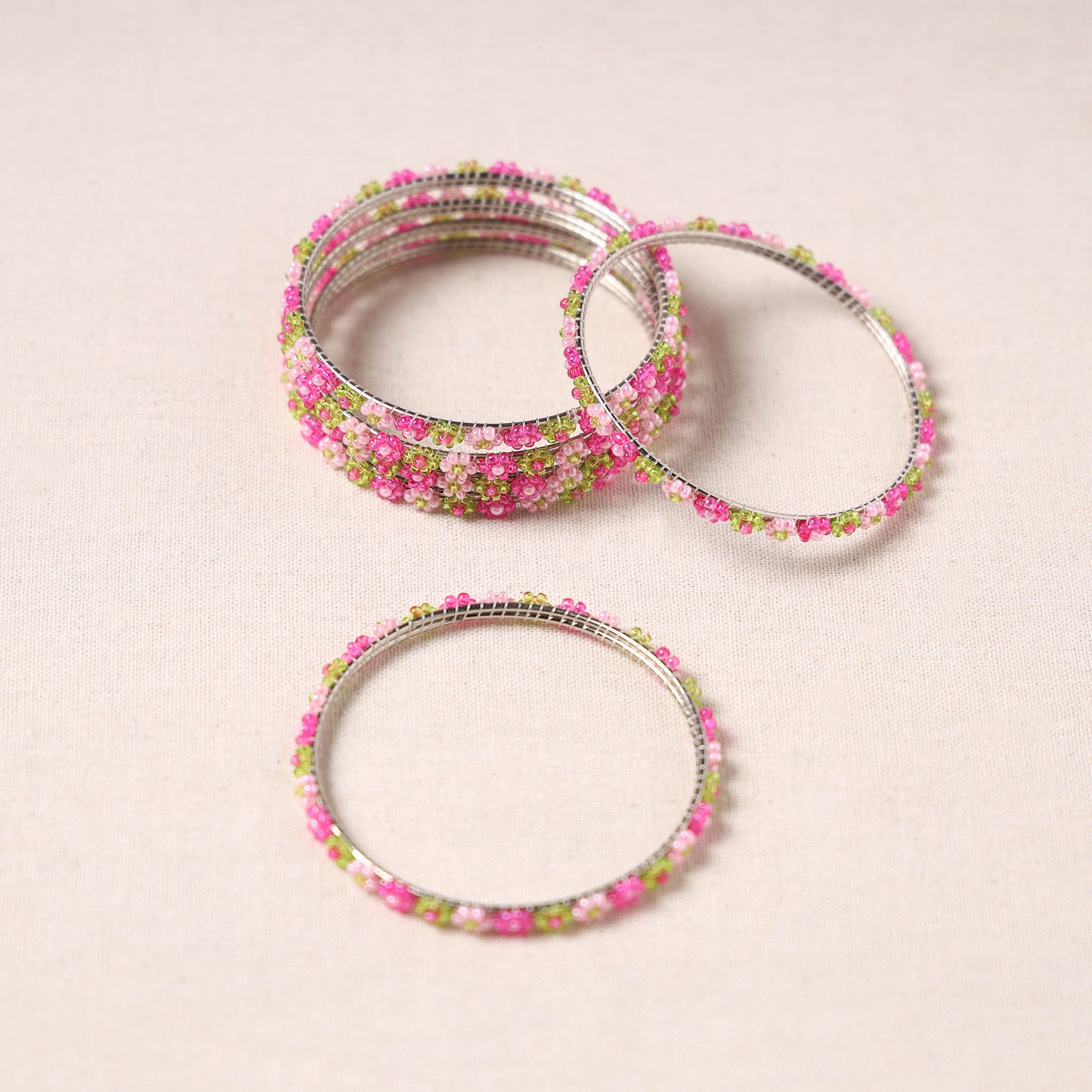 Hapur Flower Beadwork Bangles by Aagaz (Set of 6)