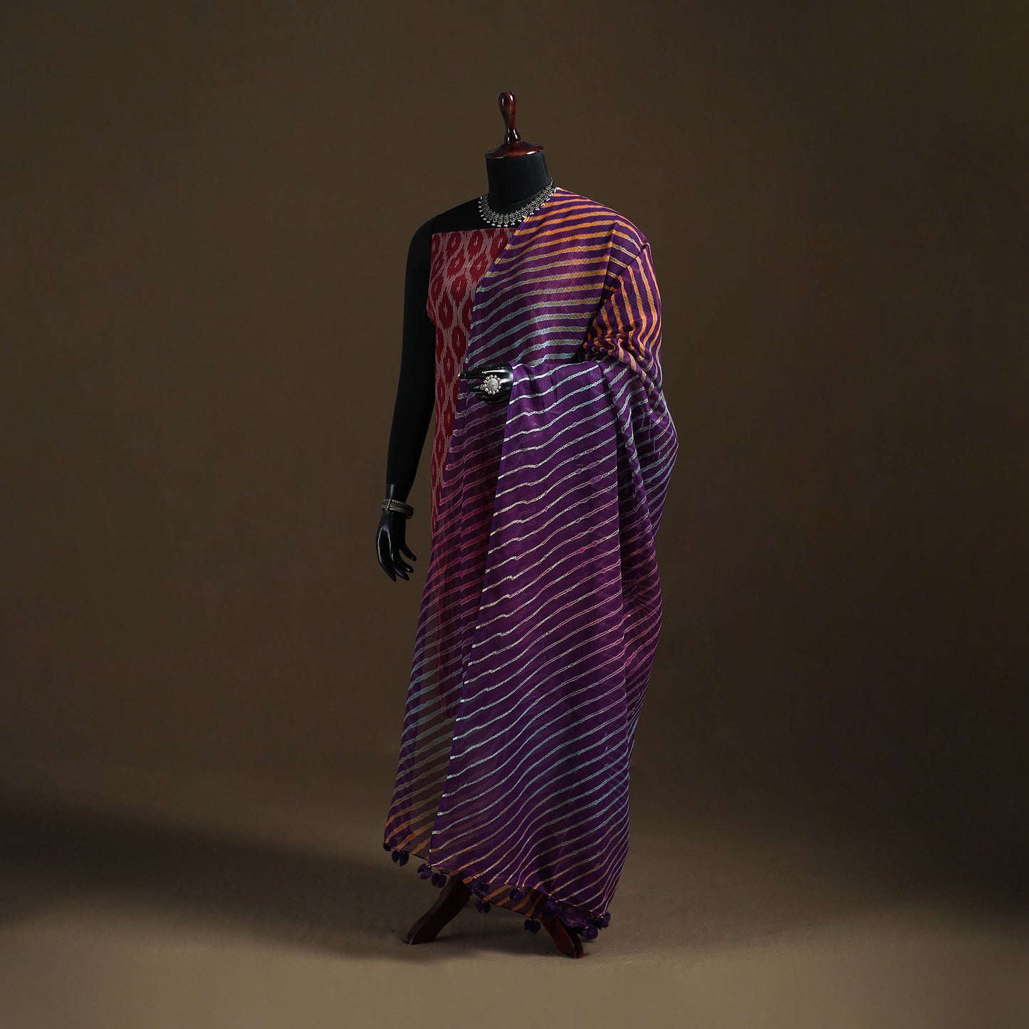 Purple - Kota Doria Cotton Tie-Dye Leheriya Dupatta with Tassels 09