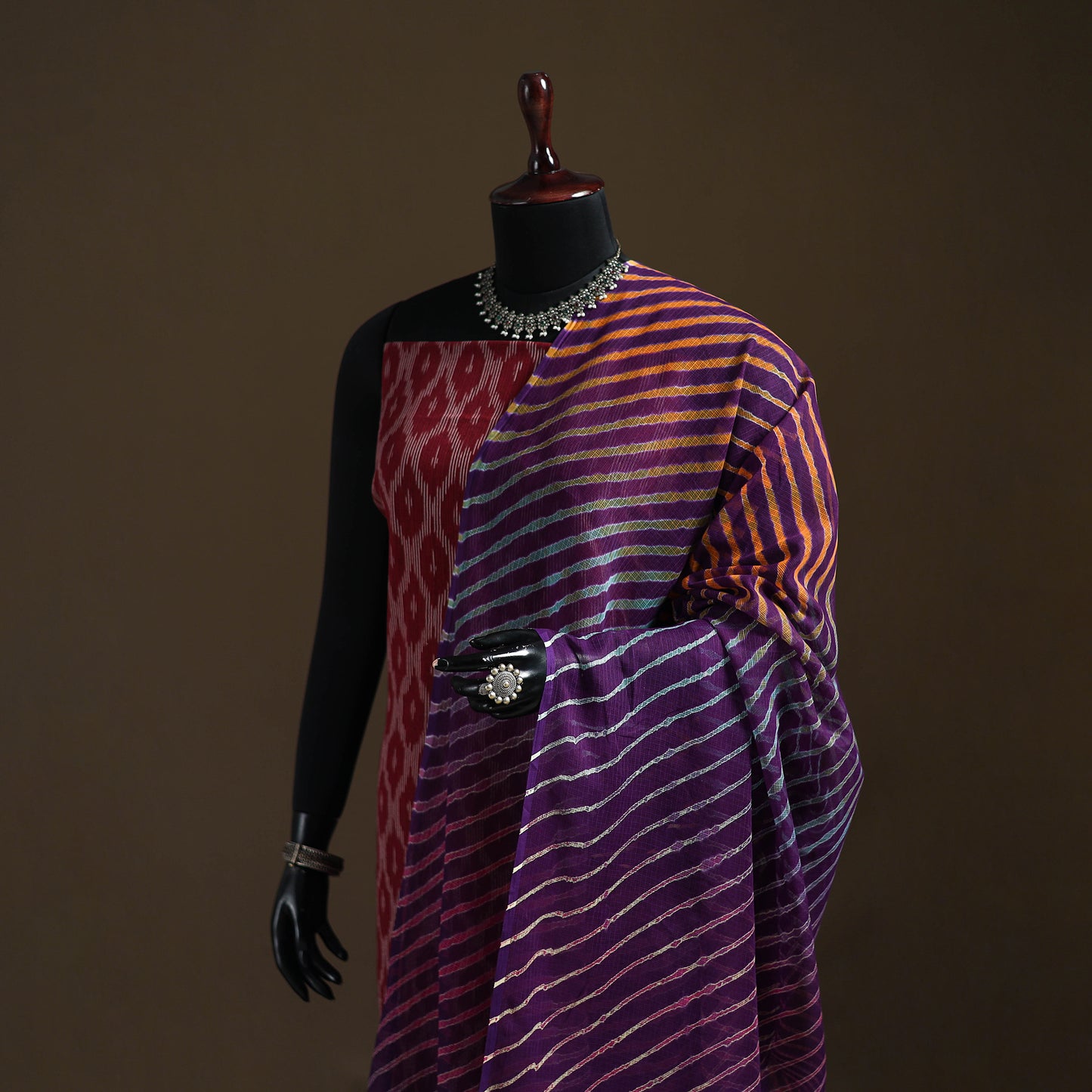 Purple - Kota Doria Cotton Tie-Dye Leheriya Dupatta with Tassels 09