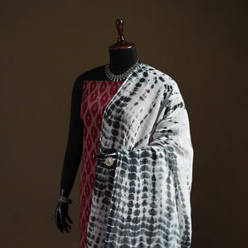 White - Kota Doria Cotton Tie-Dye Shibori Dupatta with Tassels 10