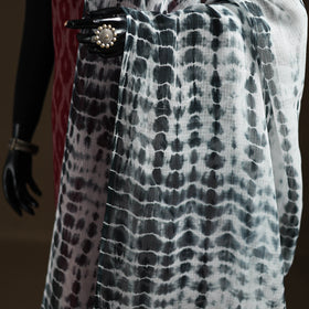 White - Kota Doria Cotton Tie-Dye Shibori Dupatta with Tassels 10