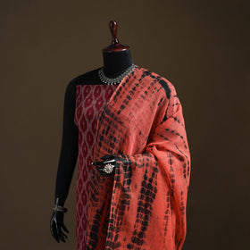 Red - Kota Doria Cotton Tie-Dye Shibori Dupatta with Tassels 11