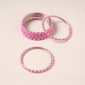  Hapur Flower Beadwork Bangles by Aagaz (Set of 6) 