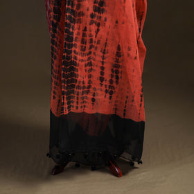 Red - Kota Doria Cotton Tie-Dye Shibori Dupatta with Tassels 11