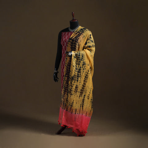 Kota Doria Cotton Tie-Dye Shibori Dupatta with Tassels 12