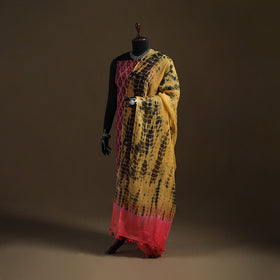 Yellow - Kota Doria Cotton Tie-Dye Shibori Dupatta with Tassels 12
