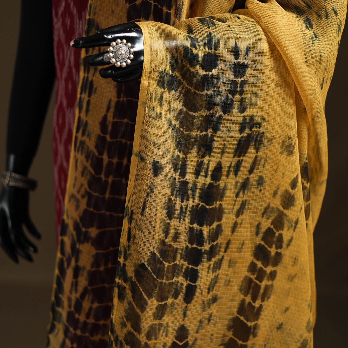 Yellow - Kota Doria Cotton Tie-Dye Shibori Dupatta with Tassels 12