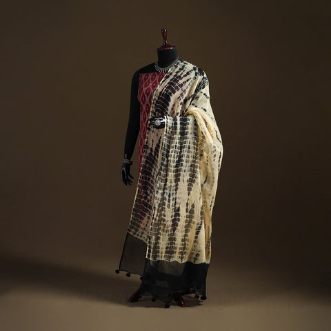 Kota Doria Cotton Tie-Dye Shibori Dupatta with Tassels 13