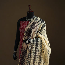 Beige - Kota Doria Cotton Tie-Dye Shibori Dupatta with Tassels 13
