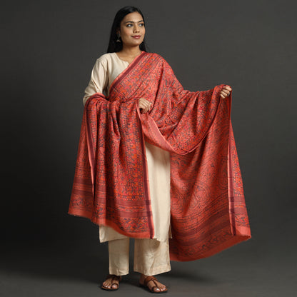 Orange - Traditional Madhubani Handpainted Tussar Silk Cotton Handloom Dupatta 09