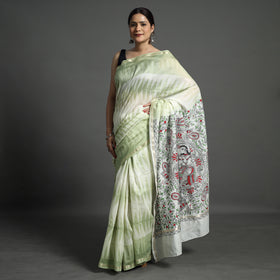 Green - Traditional Madhubani Handpainted Chanderi Silk Saree 01