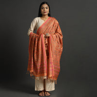 Orange - Traditional Madhubani Handpainted Tussar Silk Cotton Handloom Dupatta with Tassels 12