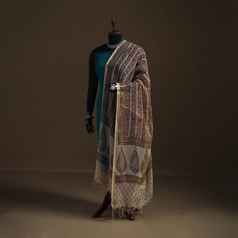 Pedana Kalamkari Hand Block Print Natural Dyed Kota Doria Cotton Dupatta 01