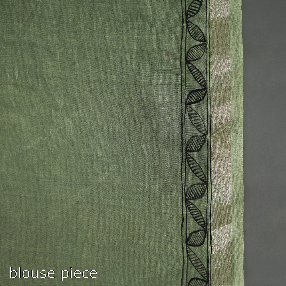 Green - Traditional Madhubani Handpainted Chanderi Silk Saree 01