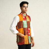 Multicolor - Kantha Embroidery Patchwork Silk Nehru Jacket 14