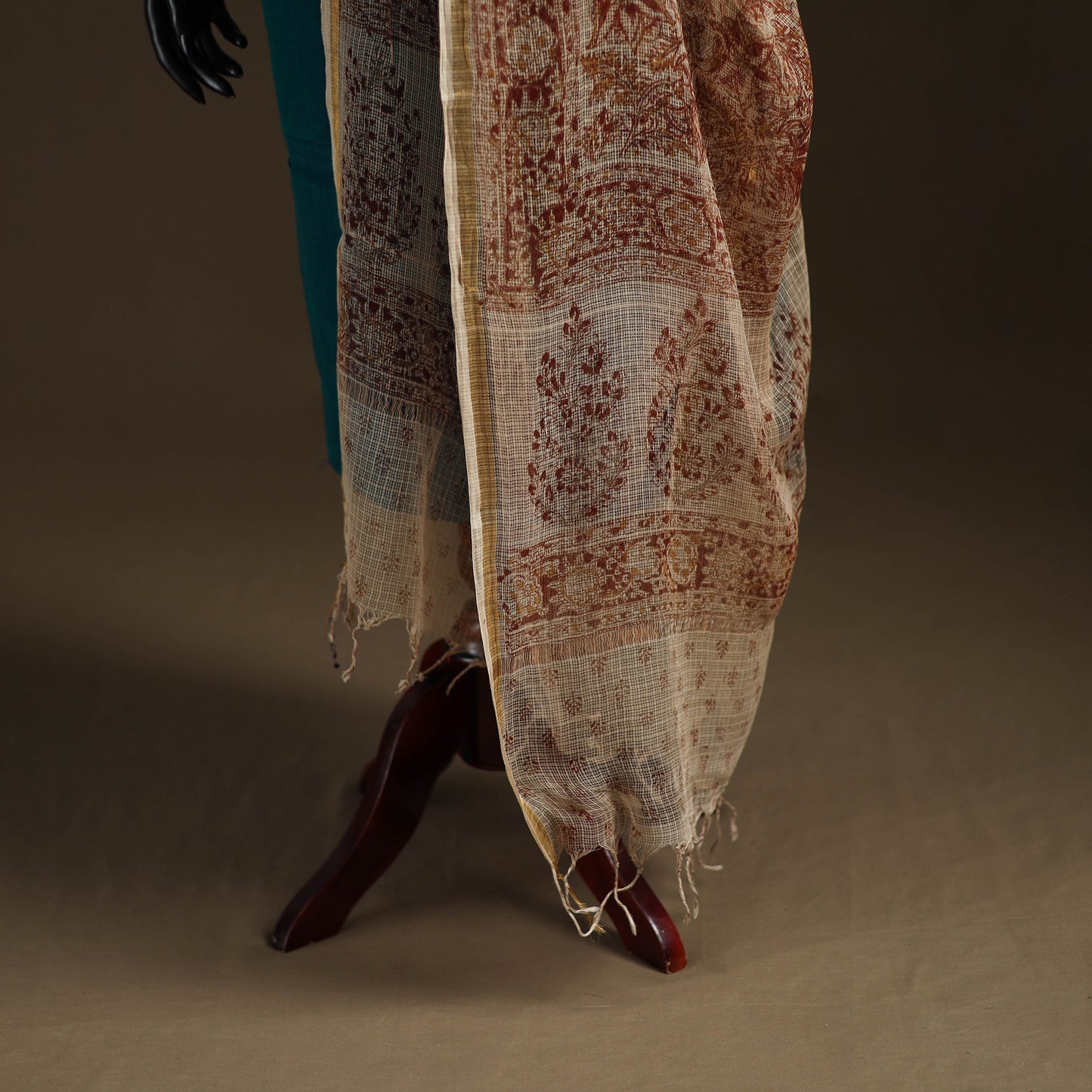 Pedana Kalamkari Hand Block Print Natural Dyed Kota Doria Cotton Dupatta 03