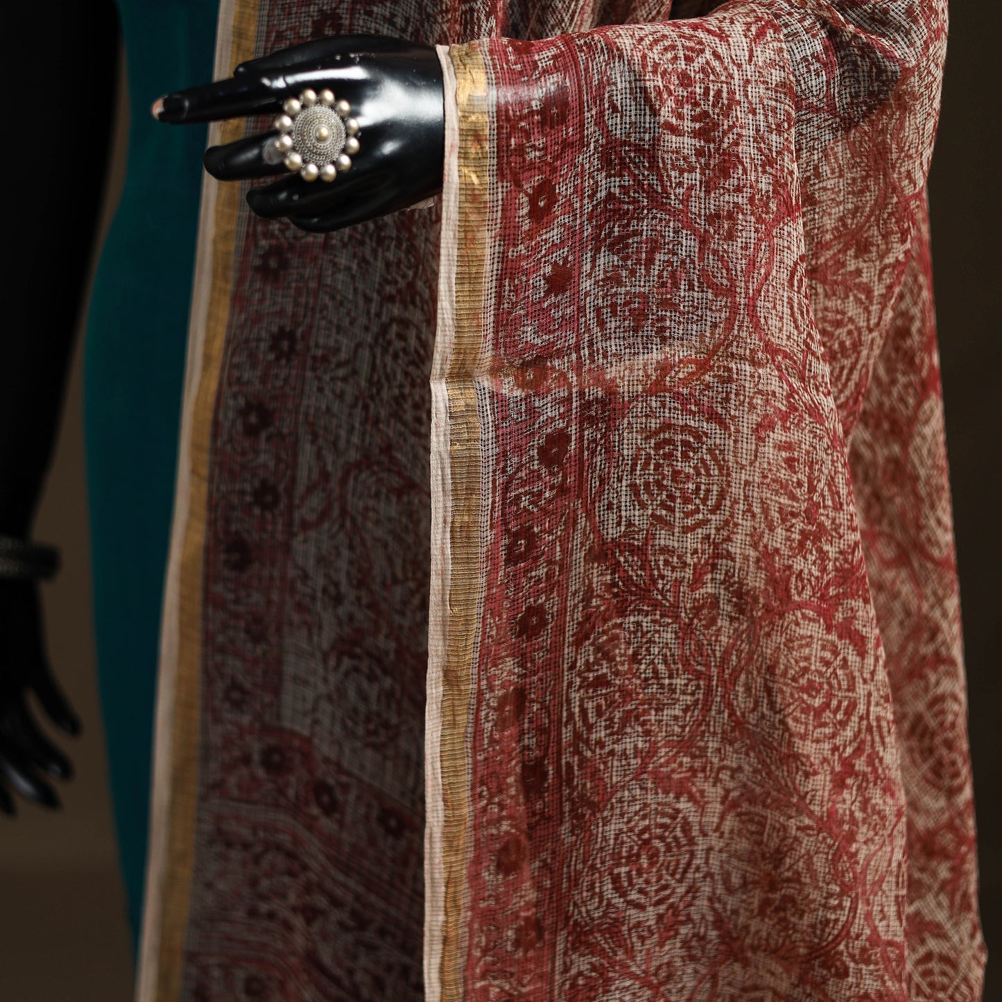Pedana Kalamkari Hand Block Print Natural Dyed Kota Doria Cotton Dupatta 04