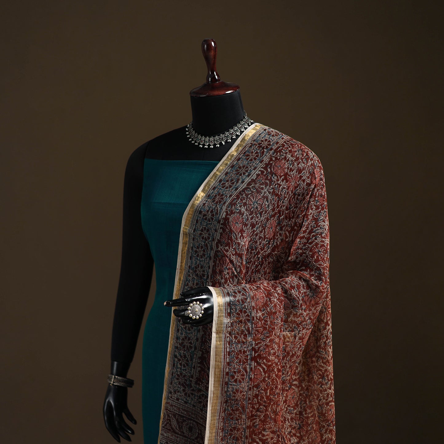 Pedana Kalamkari Hand Block Print Natural Dyed Kota Doria Cotton Dupatta 06