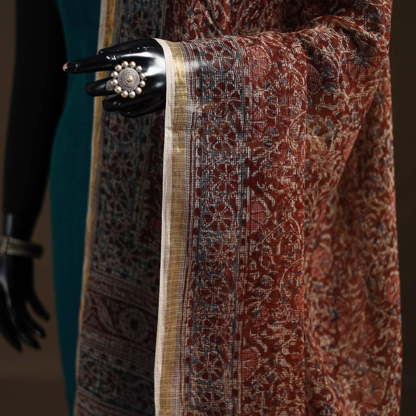 Pedana Kalamkari Hand Block Print Natural Dyed Kota Doria Cotton Dupatta 06