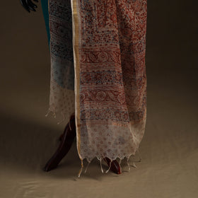 Pedana Kalamkari Hand Block Print Natural Dyed Kota Doria Cotton Dupatta 06