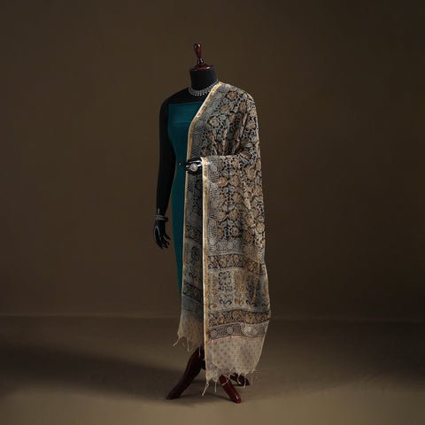 Pedana Kalamkari Hand Block Print Natural Dyed Kota Doria Cotton Dupatta 07