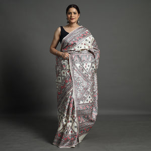 Multicolor - Traditional Madhubani Handpainted Tussar Silk Saree 08