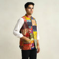 Multicolor Kantha Embroidery Silk Patchwork Nehru Jacket 