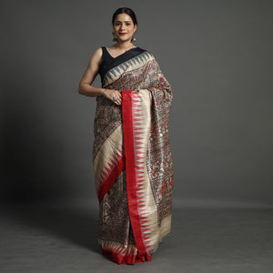 Traditional Madhubani Handpainted Tussar Silk Saree 09