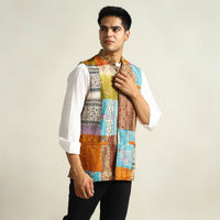 Multicolor - Kantha Embroidery Patchwork Silk Nehru Jacket 11