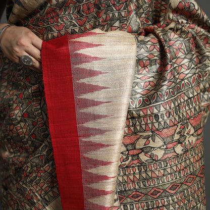 Multicolor - Traditional Madhubani Handpainted Tussar Silk Saree 09