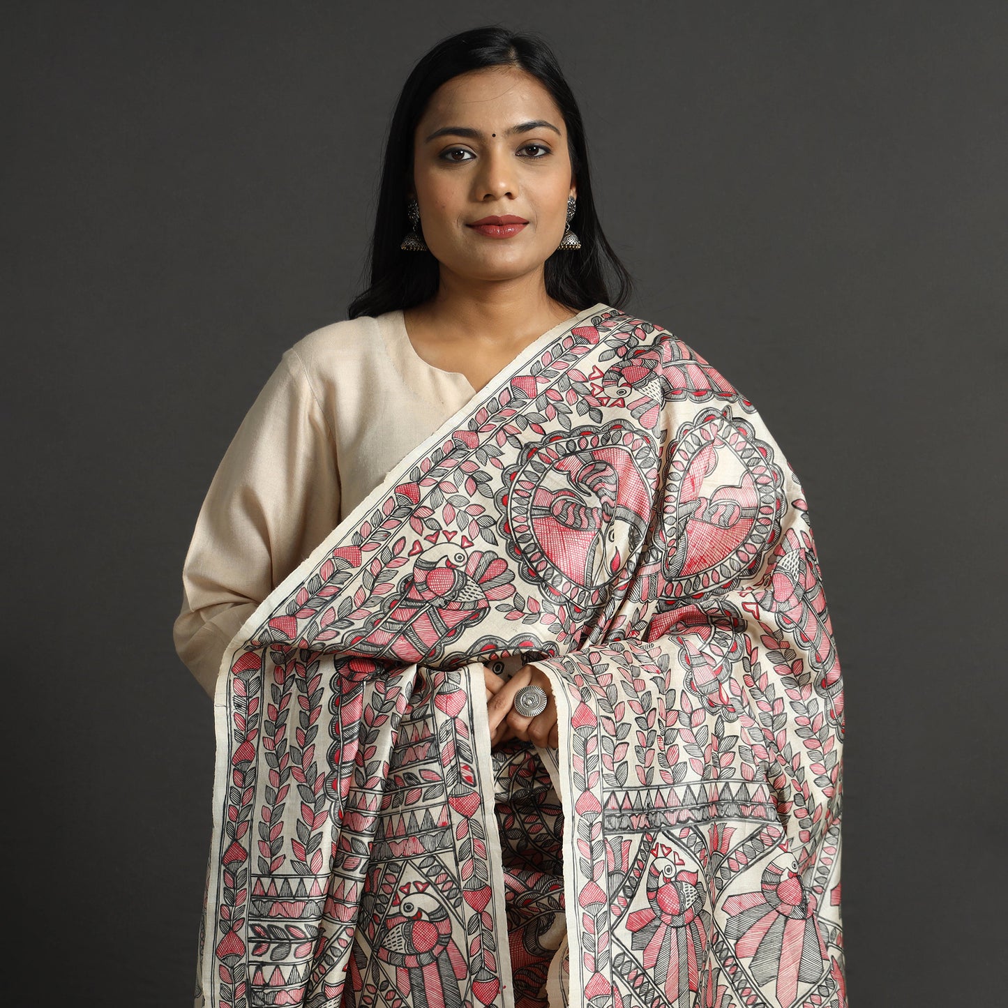 Multicolor - Traditional Madhubani Handpainted Tussar Silk Handloom Dupatta with Tassels 19