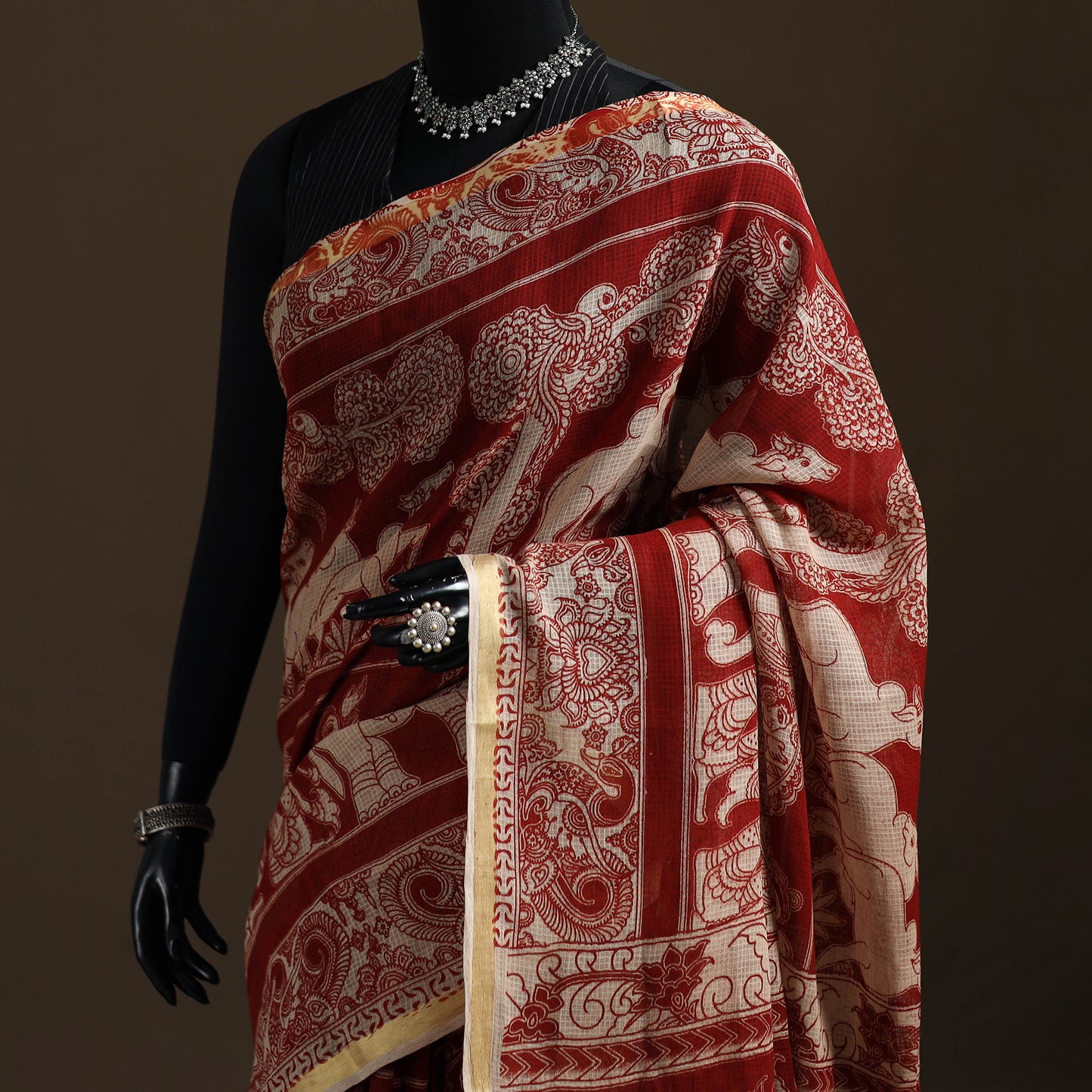 Kalamkari Printed Kota Doria Cotton Saree 04