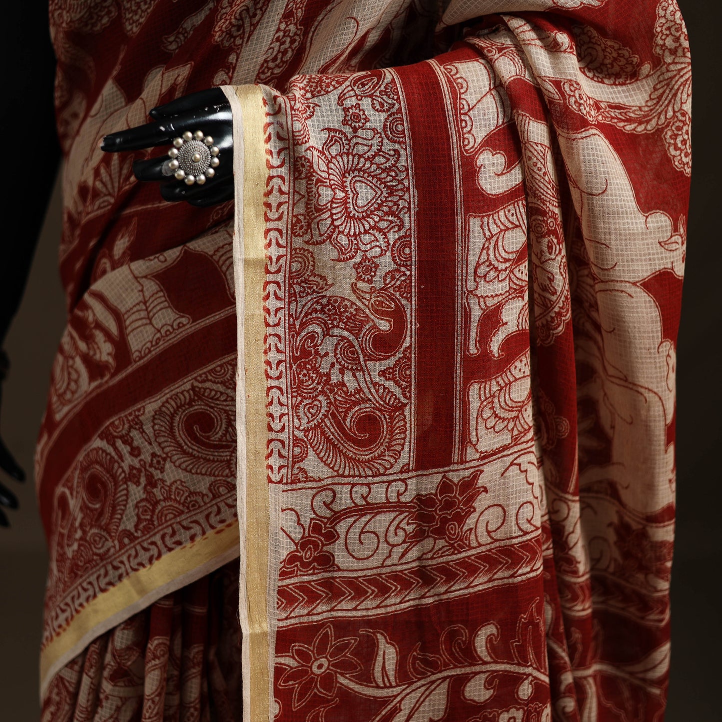 Kalamkari Printed Kota Doria Cotton Saree 04