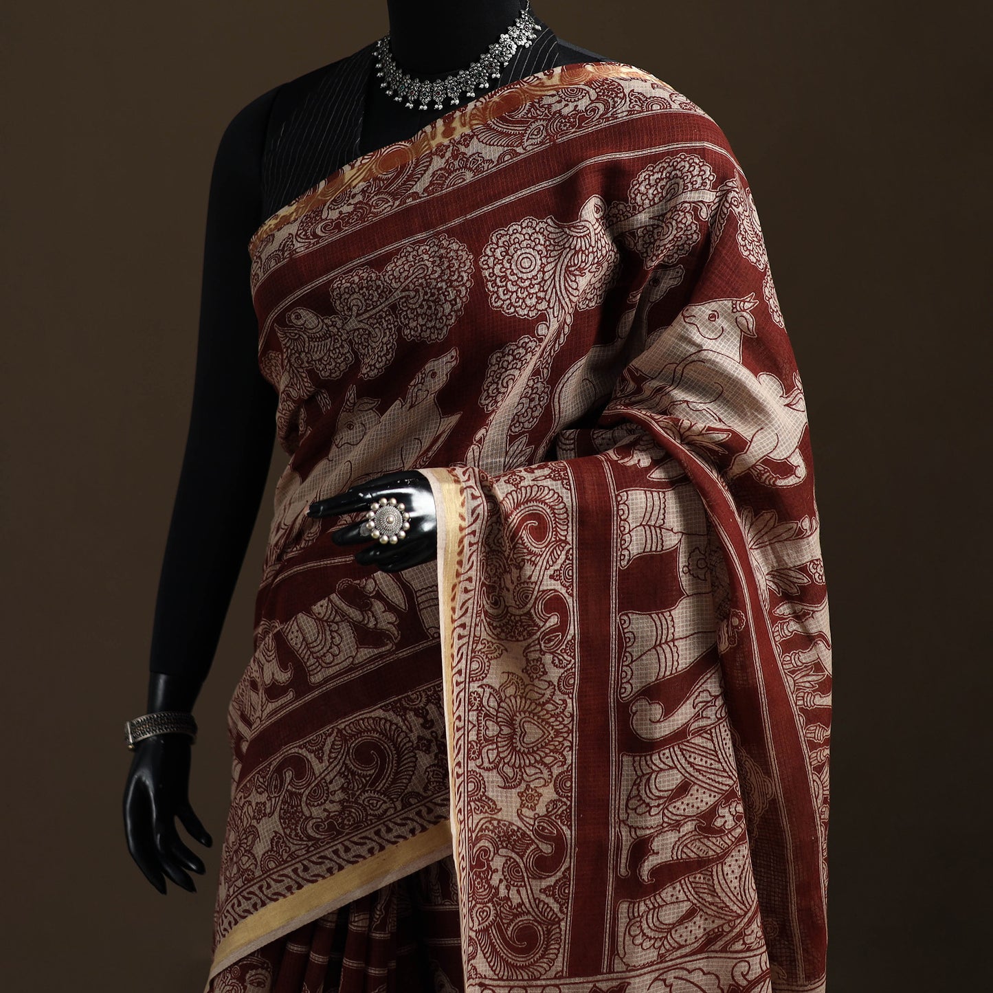 Kalamkari Printed Kota Doria Cotton Saree 05
