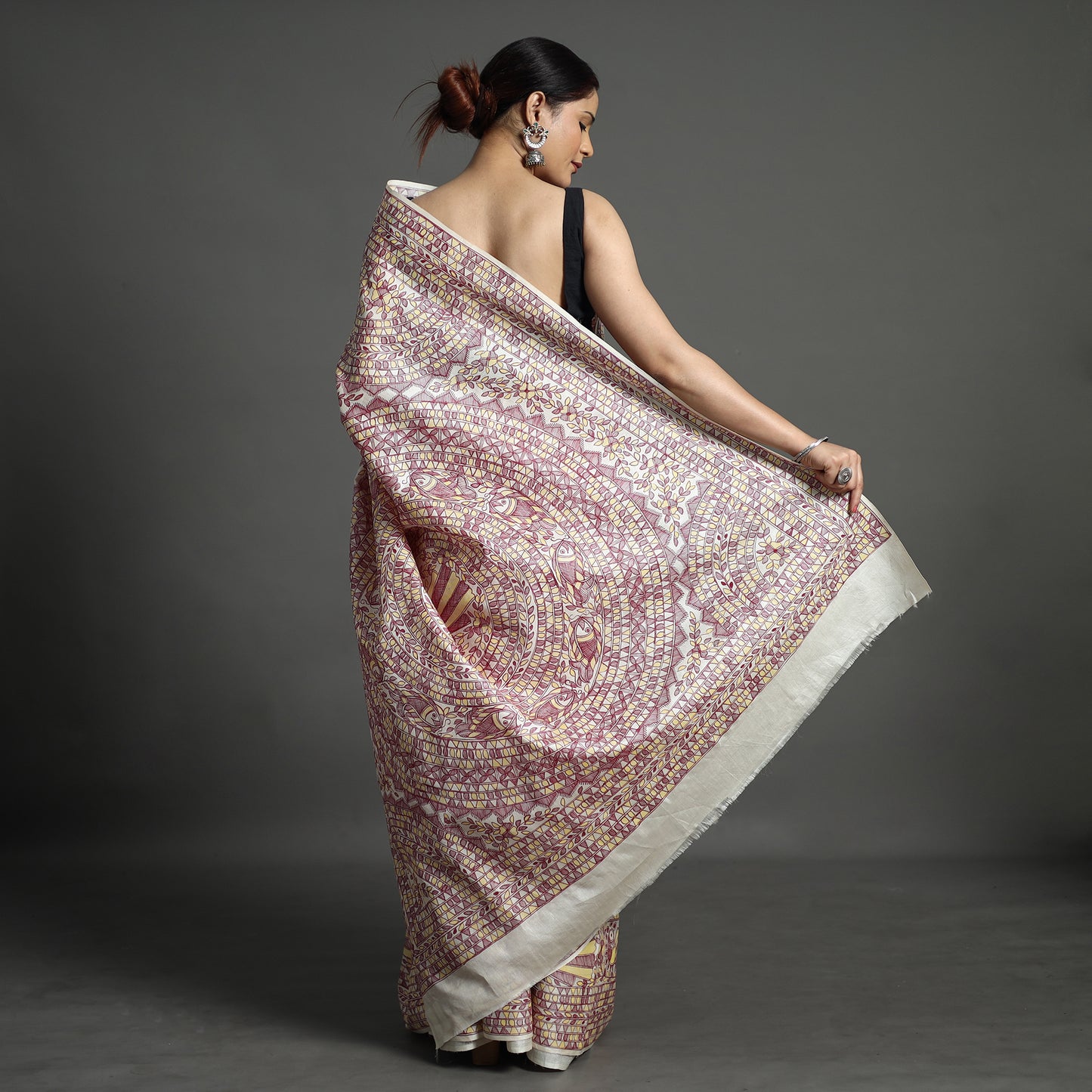 Multicolor - Traditional Madhubani Handpainted Tussar Silk Saree 11
