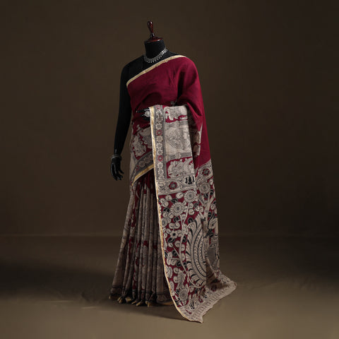 Kalamkari Printed Kota Doria Cotton Saree 08