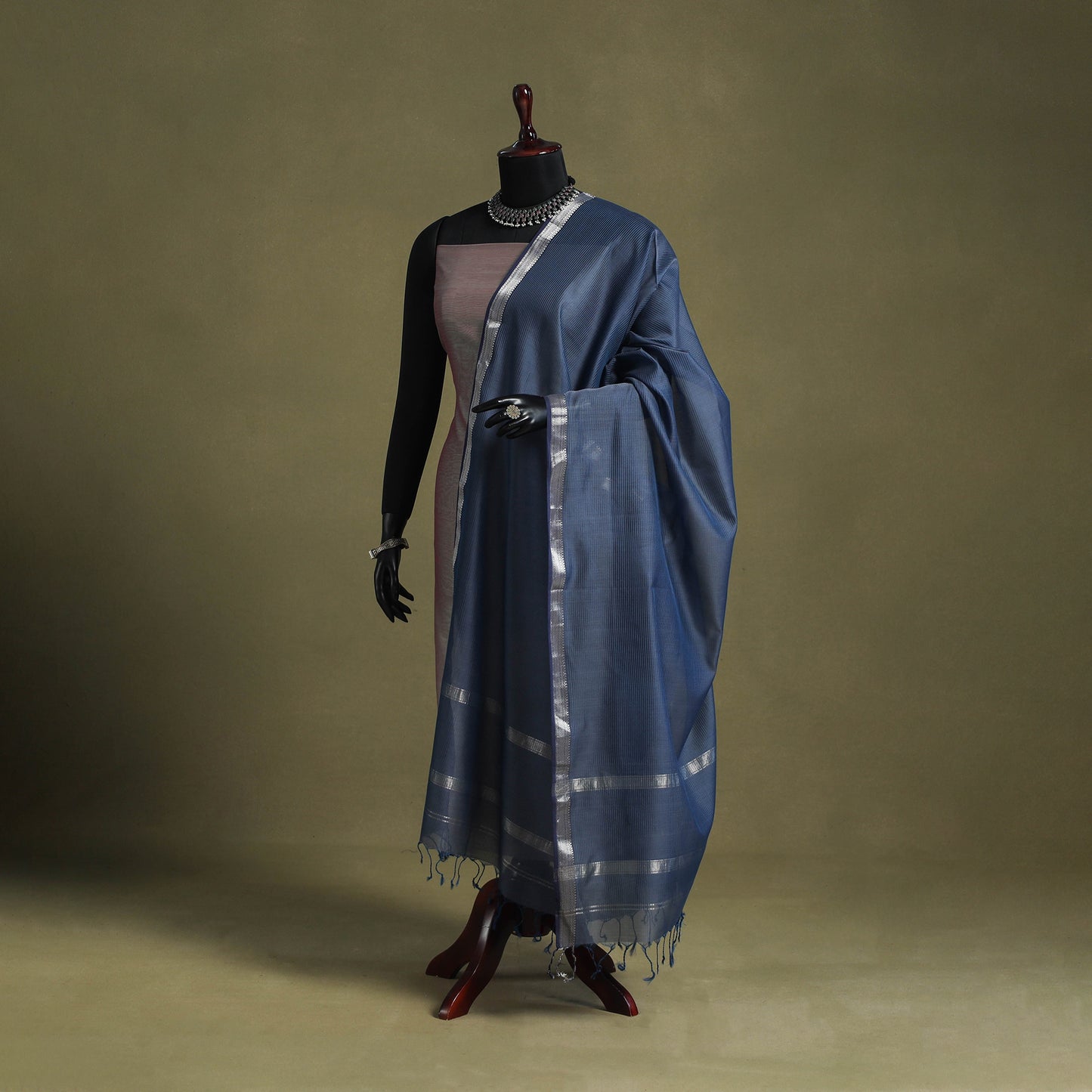 Blue - handloom silk cotton maheshwari dupatta 04