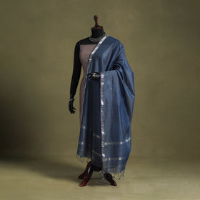 Blue - handloom silk cotton maheshwari dupatta 04