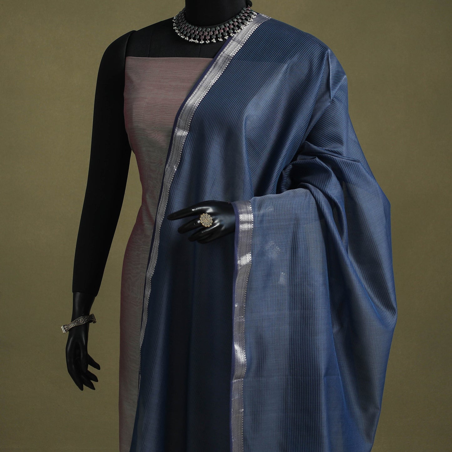 Blue - handloom silk cotton maheshwari dupatta 04