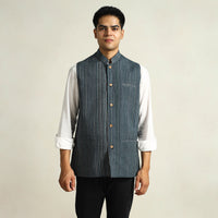 Black - Pure Cotton Handloom Men Nehru Jacket 09