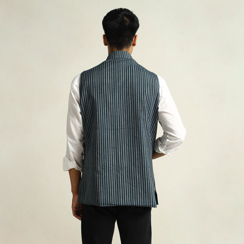 Black - Pure Cotton Handloom Men Nehru Jacket 09