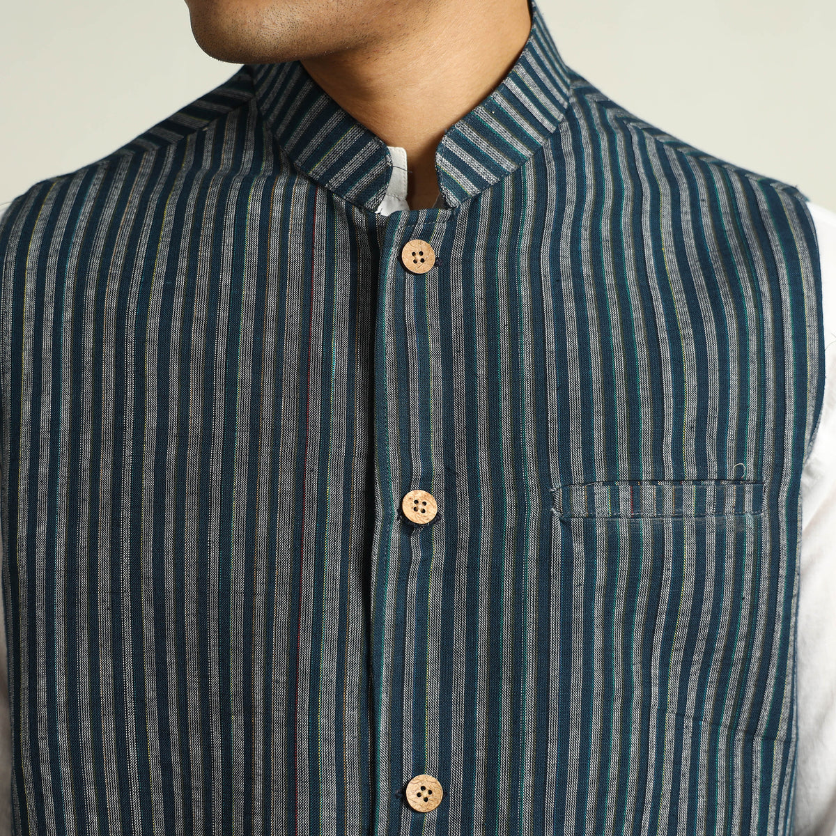 Black - Pure Cotton Handloom Men Nehru Jacket 09