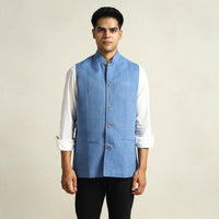 Blue - Pure Cotton Handloom Men Nehru Jacket 06