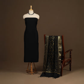 Black - 2pc slub silk unstitched plain dress material